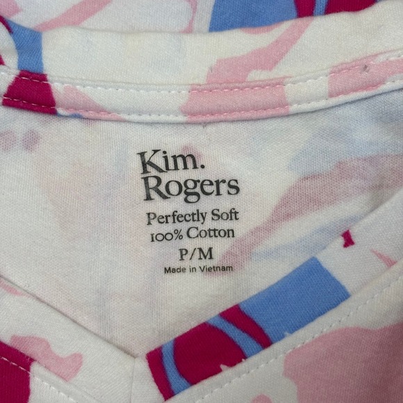 Kim Rogers Womens Petite Medium PM Pink Floral V-Neck 100% Cotton T-Shirt Top - Picture 5 of 7